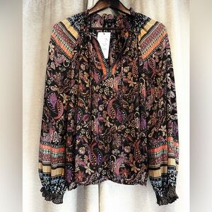Current Air Silky Paisley Boho Blouse Flowy L